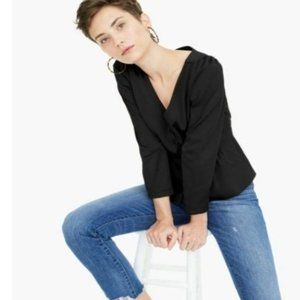 J. Crew Black Long Sleeve Button Front Peplum Satin Crepe Top Sz 00